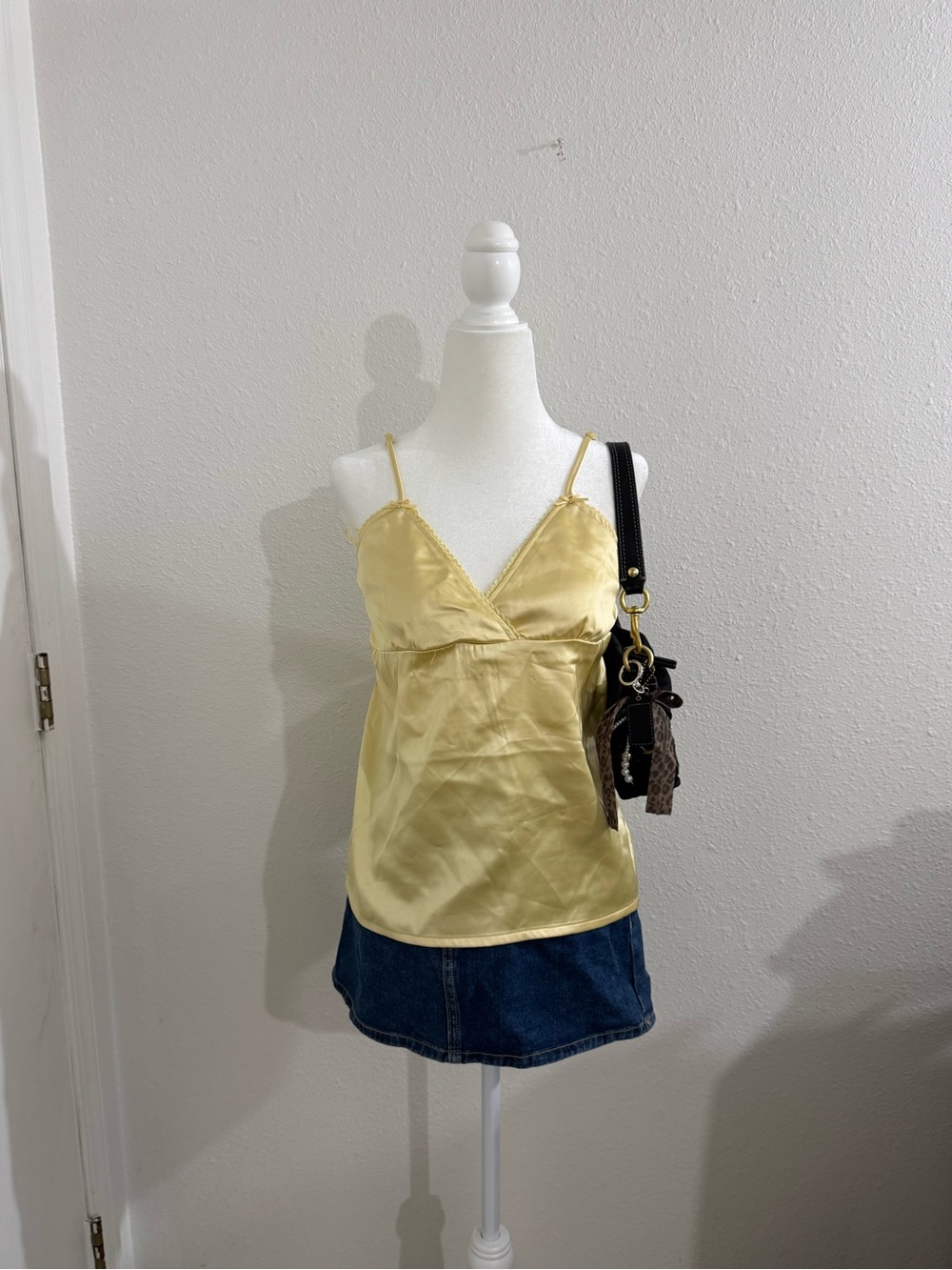 Yellow satin cami tank top